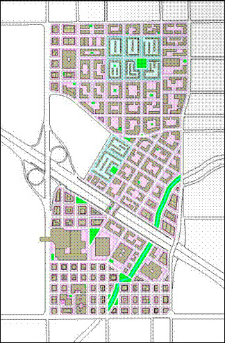the students' street grid, with green spaces (courtesy of Shay and Amir Levanon)