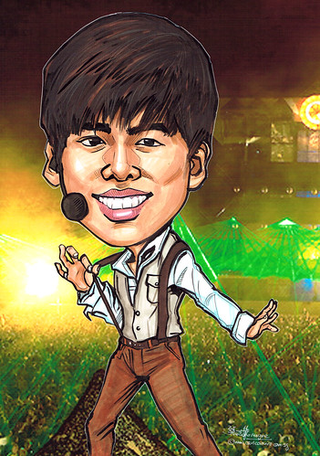 pop star Kim Kyu Jong caricature on stage