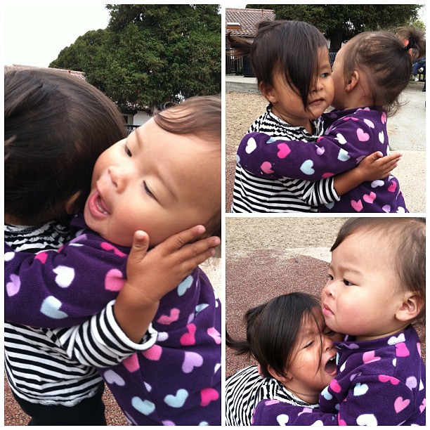 Playground hugs! Mio was a little too forcible.  Poor Sof... sorry @ysonya! 