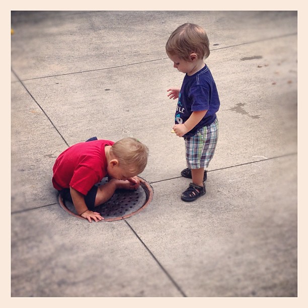 He was so busy playing w his friend he didn't realize he was standing on his own!