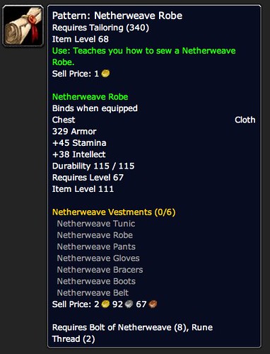 Pattern: Netherweave Robe - Item - World of Warcraft
