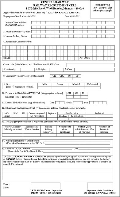 rrb mumbai application form 2012 download