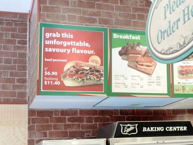 beef pastrami subway signboard