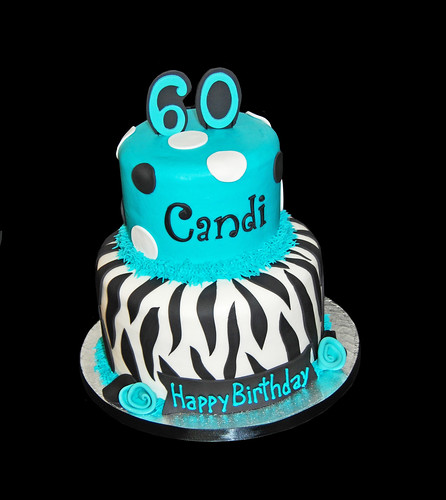 aqua and black zebra print 60th birthday cake