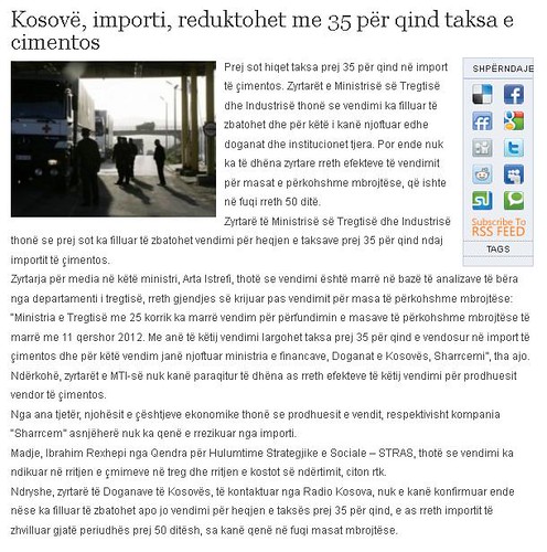 Kosovë, importi, reduktohet me 35 për qind taksa e cimentos