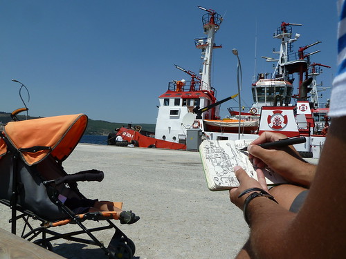Sketching with my son in port