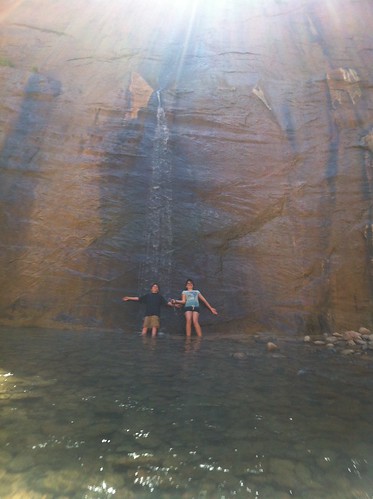 Ruth and Gage in waterfall