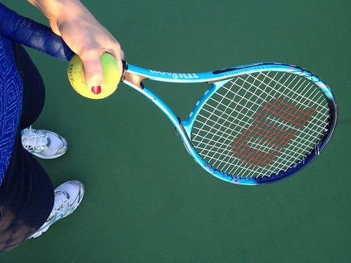 my feet and tennis racket/ball