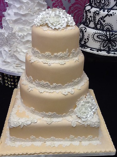 Peach and Lace Wedding Cake