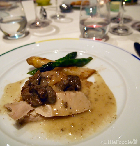 Poached Guinea Hen, Morels, and Asparagus