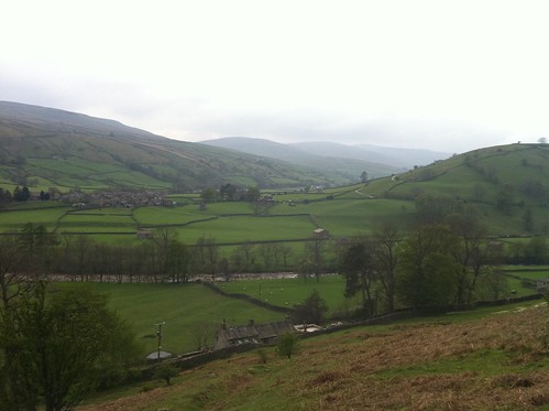 Looking across the River Swale from Ramps Holme towards Muker, Yorkshire Dales