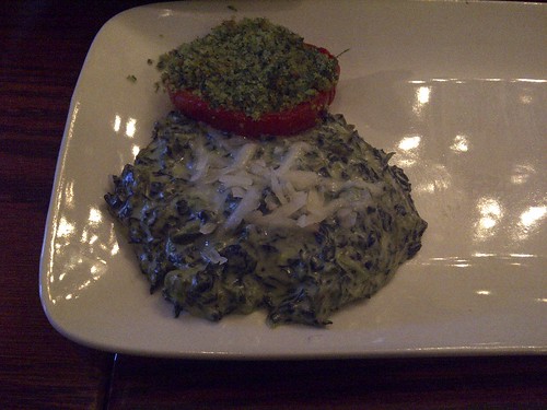 Creamed Spinach & Broiled Tomato with buttered bread crumbs & parsley