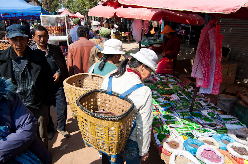 Shopping with the baskets in Shaxi Market