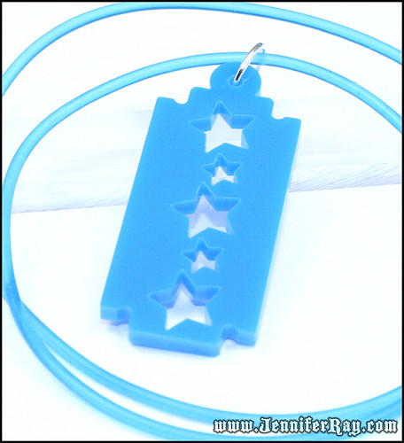 Blue Star Razor Blade Lasercut Acrylic Necklace by JenniferRay.com