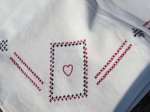 Cross-stitched Card Table Cover with Poker Motif - Ace of Hearts by hazelcatkins