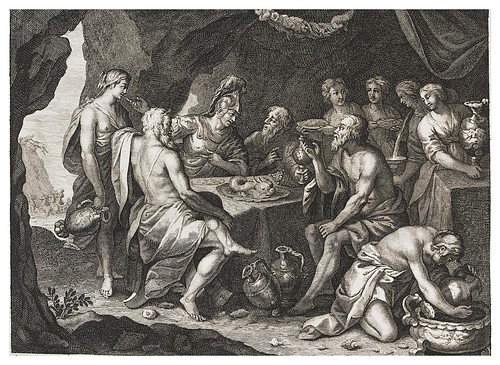 012- Aqueloo entretiene a Teseo en su gruta-Ovid's Metamorphoses In Latin And English V.2- Bernard Picart-© UniversitättBibliotheK Heidelberg