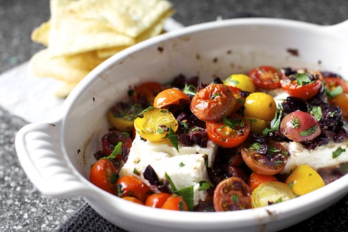 broiled feta with tomatoes and olives