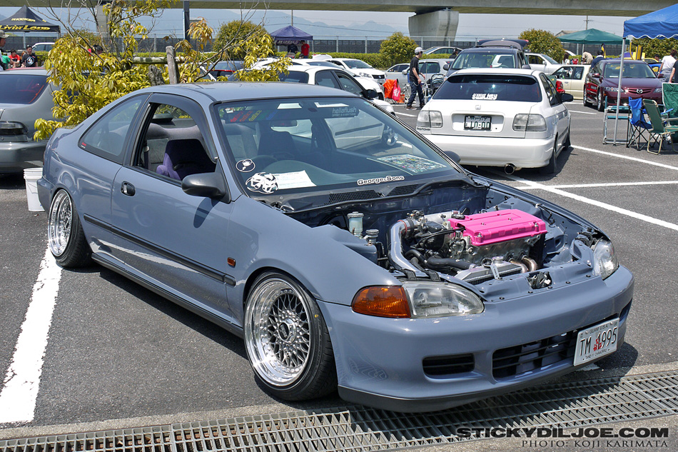 EJ Civic coupe on BBS wheels I like the color but the camber is a little