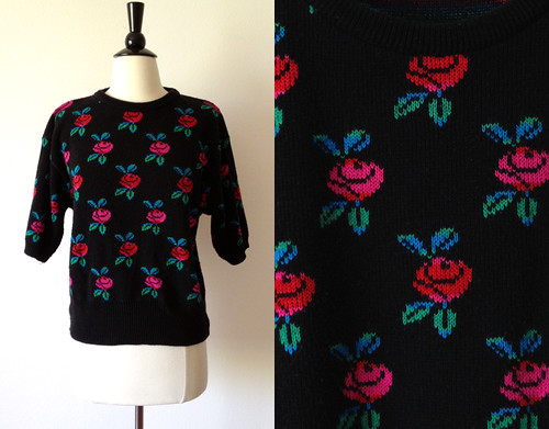neon rose print pullover sweater