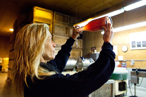 Joy showing a rosé fermenting for 7 years