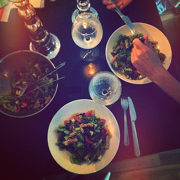 #dinner #pestosalad #homemade #salad #candlelight #veryromantic #because @taavik #eats #without #pants #xxd