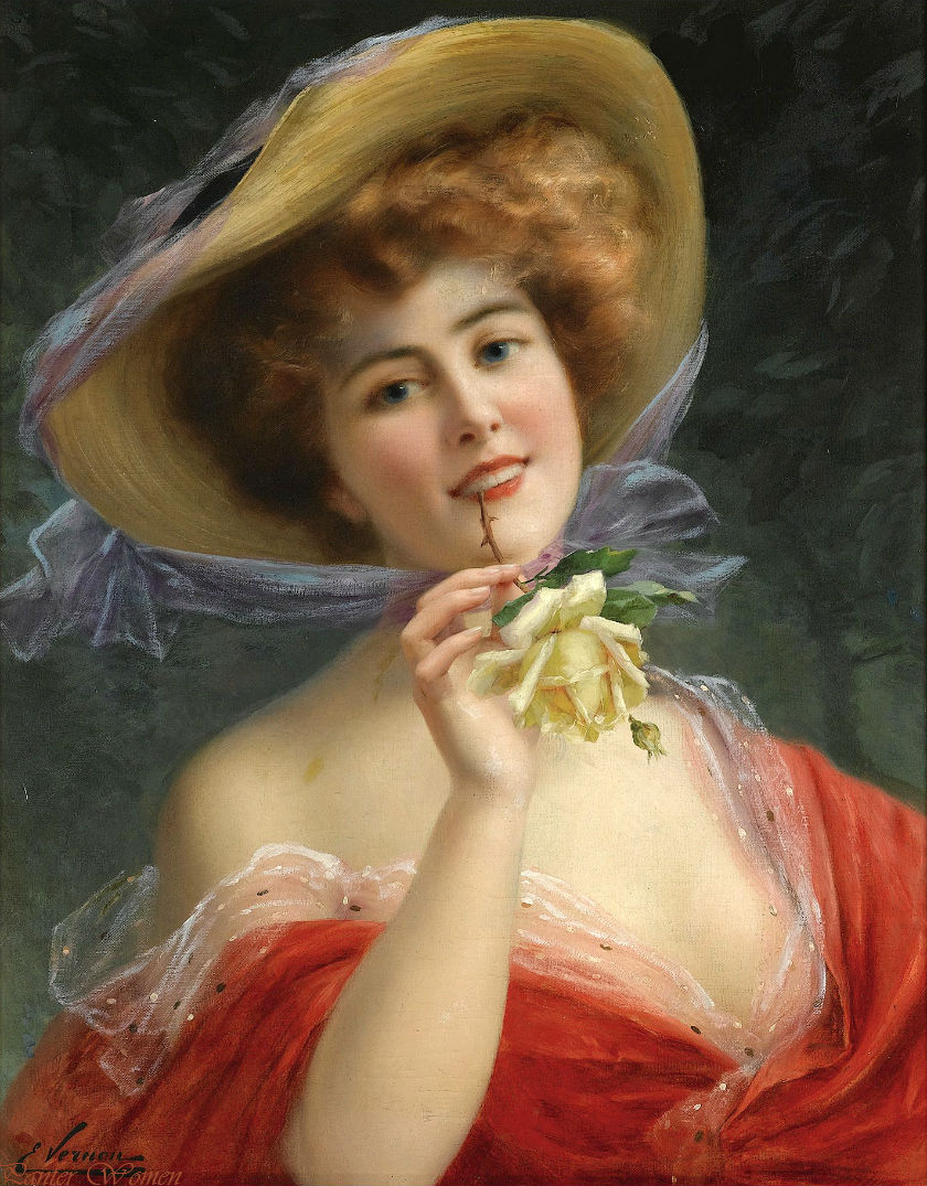 Young Girl with a Rose by Emile Vernon, Date unknown