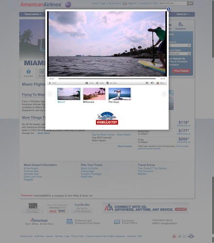 Video player Miami destination page on the American Airlines website