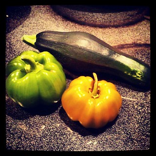 Green pepper, orange pepper and zucchini #containergarden #igrewit #food #salad #fresh #picked
