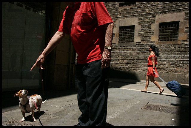 Red Color in Street Photography - The man and his dog