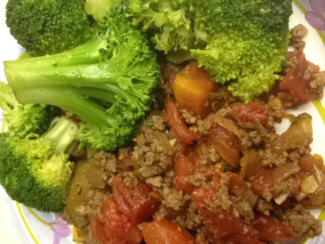 Chili Redux with Steamed Broccoli