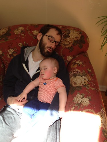 Daddy Sleeping with Teething Elliott