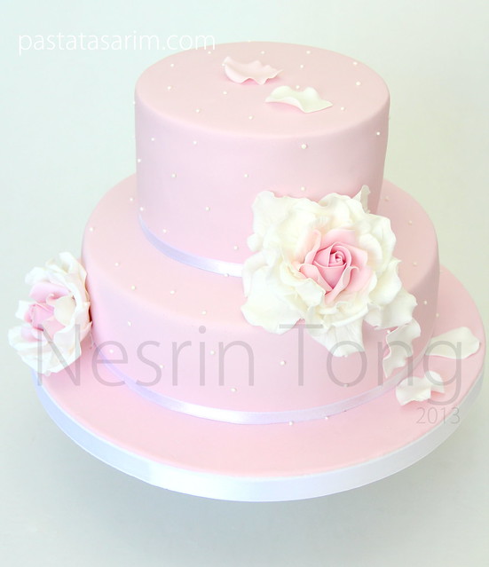 pink roses weddıng cake2013