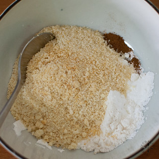 mixing ground almond with flour