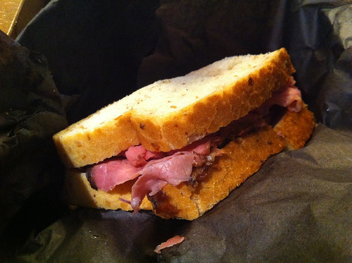 Montreal-style smoked meat sandwich