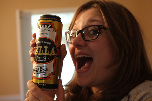 Jen with Oksar Blues Mama's Little Yella Pils on Mother's Day