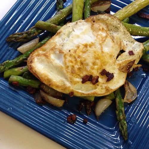 Breakfast #nofilter #asparagus #eggs #turkeybacon #shallots #mmm #foodie