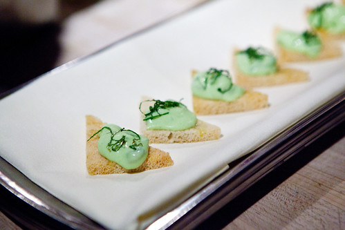 Fava bean purée with mint on toasts