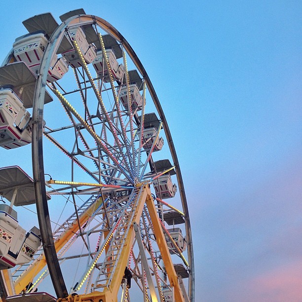 A ride on the Ferris wheel at dusk. #fair #fun #sky #ferriswheel #kansas