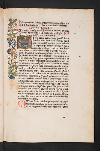 Decorated page incorporating coat of arms in Valerius Maximus, Gaius: Facta et dicta memorabilia