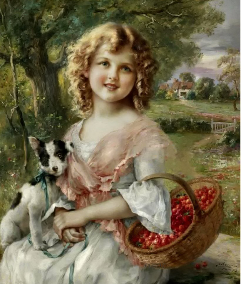 Girl with Cherry by Emile Vernon, Date unknown