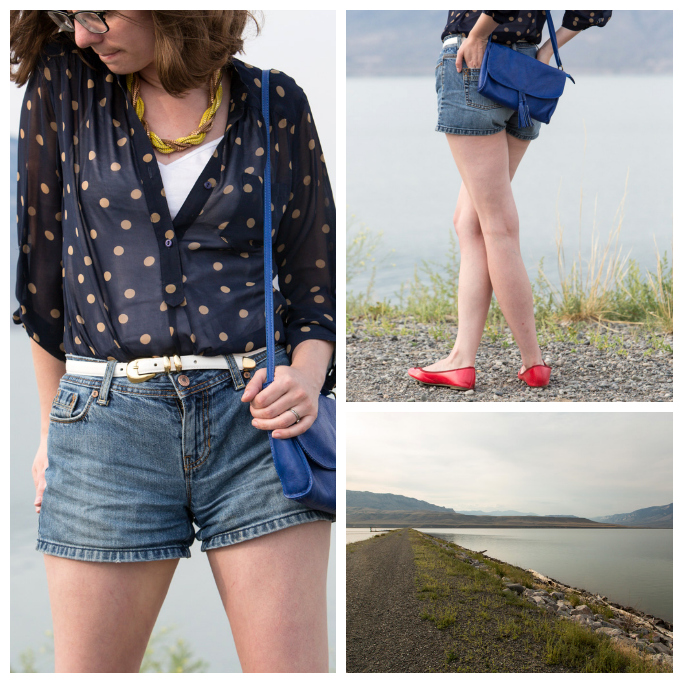 TheNewLook, Never Fully Dressed, Polka dot Shirt, Shorts, Red Shoes, Popbasic, modcloth, 