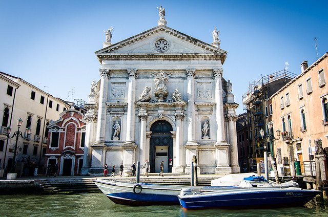 A Grand Canal view of the church San Stae in Venice's sestiere Santa Croce.