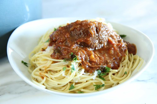Braised Greek Pot Roast and Spaghetti