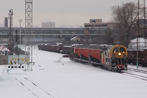 With the hopper wagons full, the snow clearance train dumps the collected snow