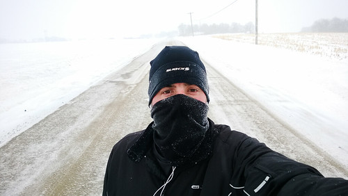 10 mile run with 10 mph winds and +5°F degree wind chill. in. a. snow storm. I.