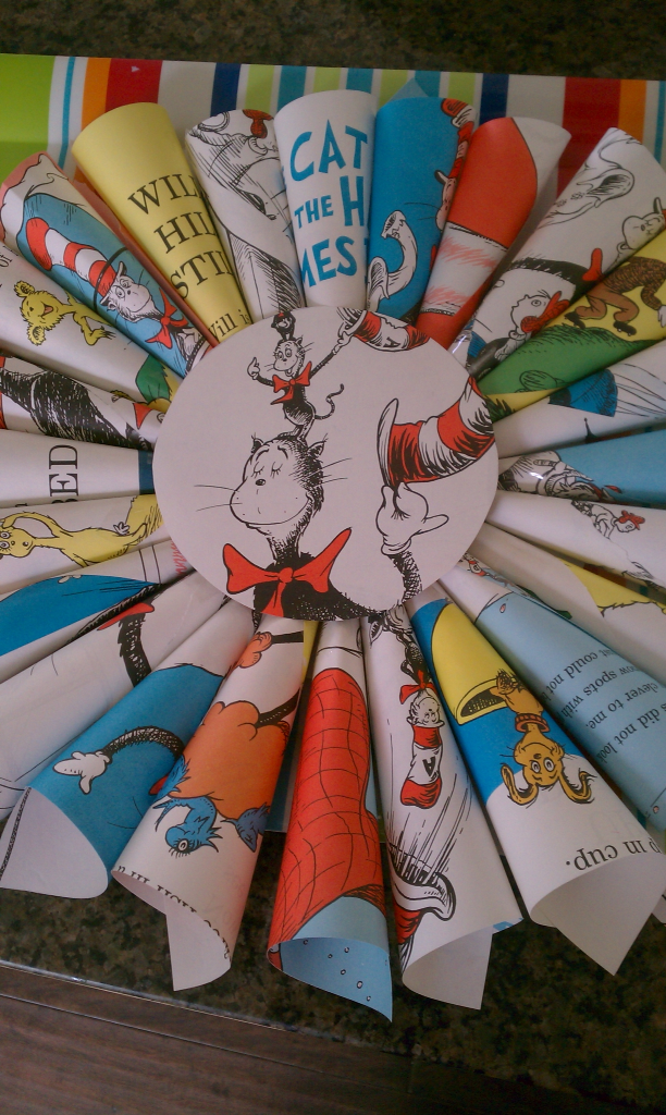 Dr. Suess wreath made from pages of books- TheStyleSisters.blogspot.com