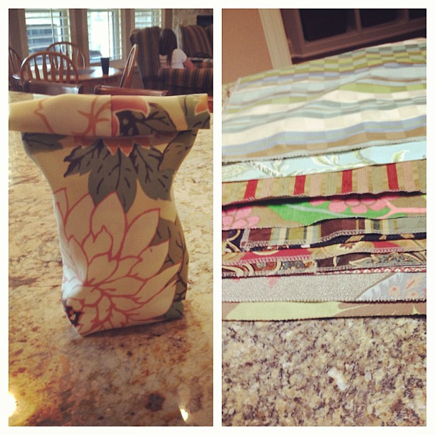 Are you sick of my posts yet?  Another project. Homemade fabric lunch bag.  I couldn't pass up buying these designer upholstery swatches since they were 50 cents at Joann's. Now I'm trying to figure out how to use them!!!