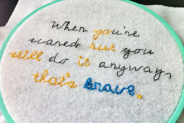 Coraline Quote Embroidery WIP