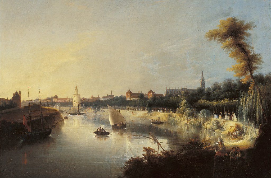 El río Guadalquivir y la ciudad de Sevilla. Manuel Barrón y Carrillo. Óleo sobre lienzo, 1854