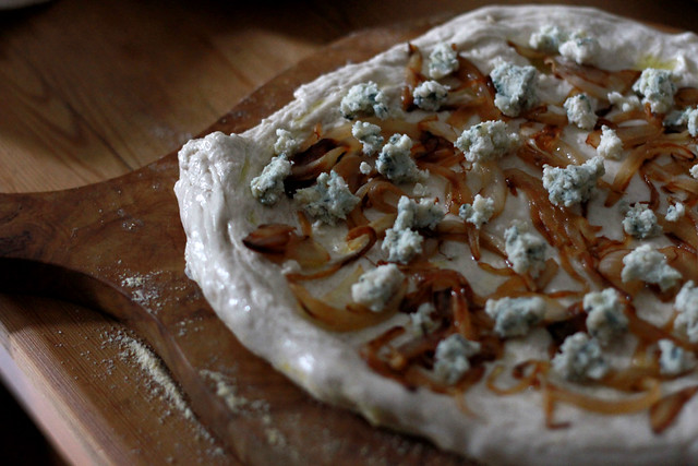 caramelized onions and blue cheese
